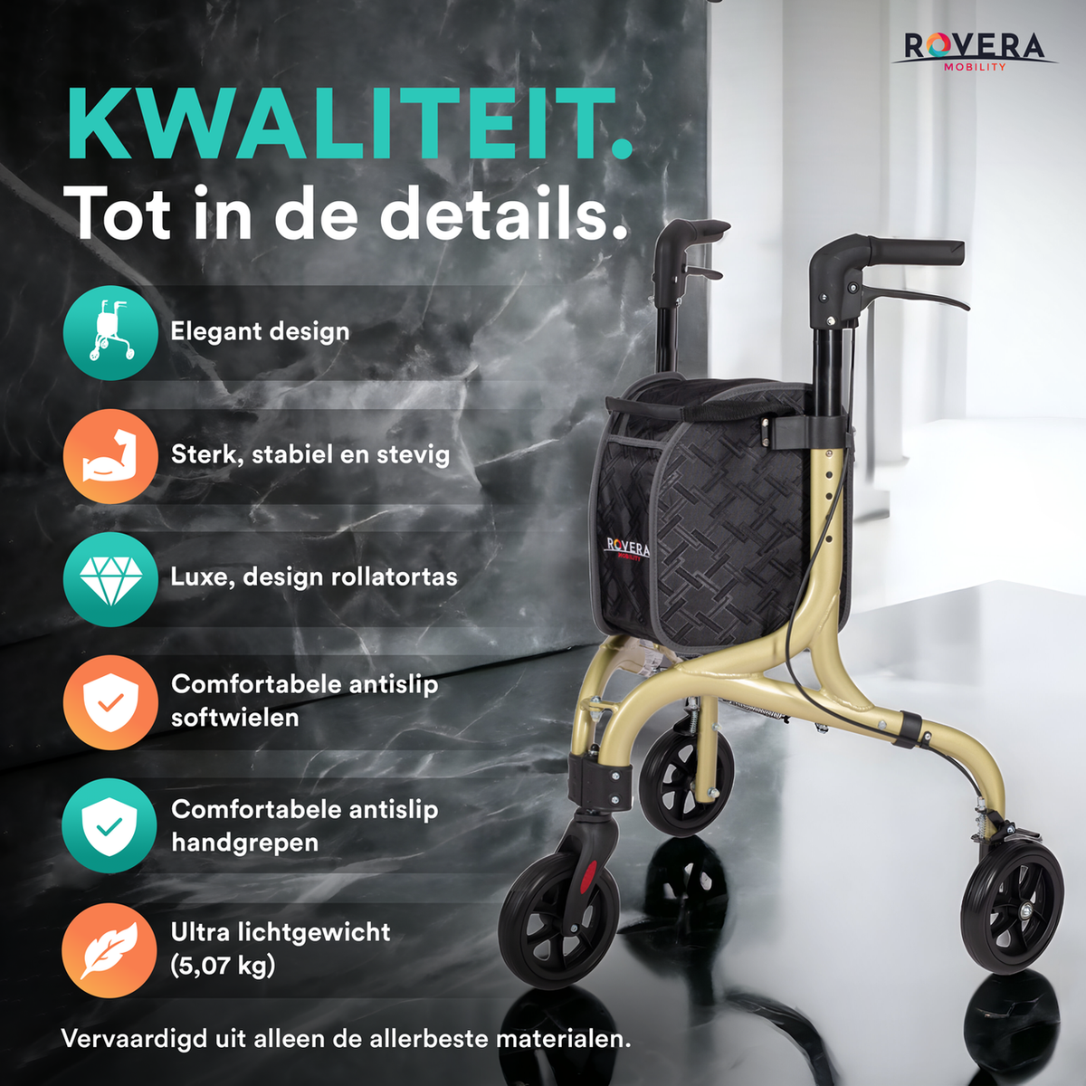 Tripod Design Binnenrollator - Elegant Champagne
