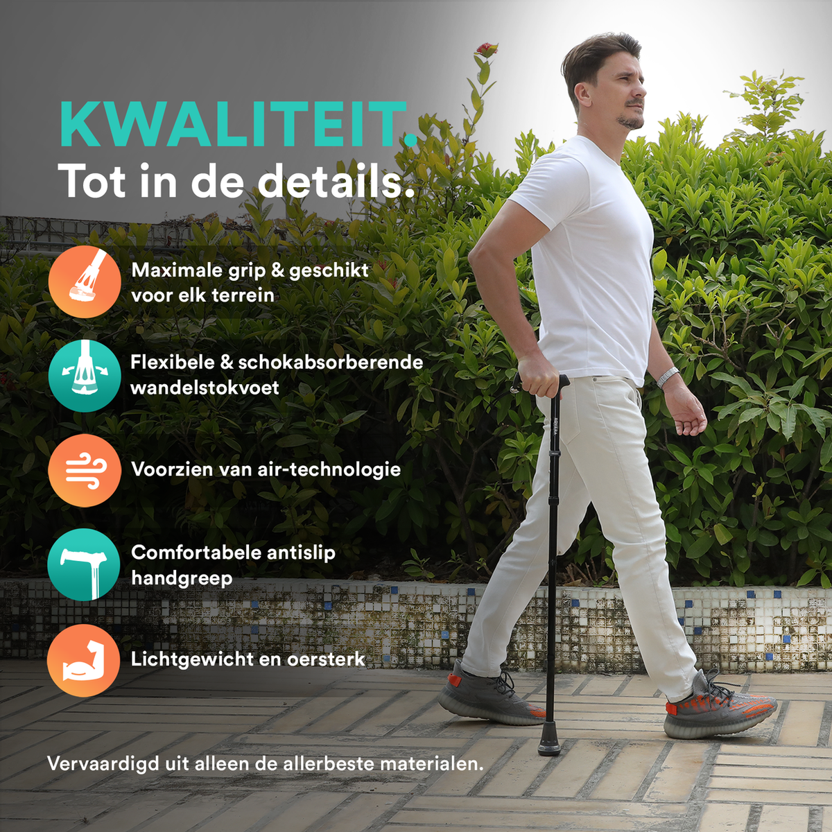 UltraGrip Air opvouwbare en verstelbare Wandelstok - Zwart