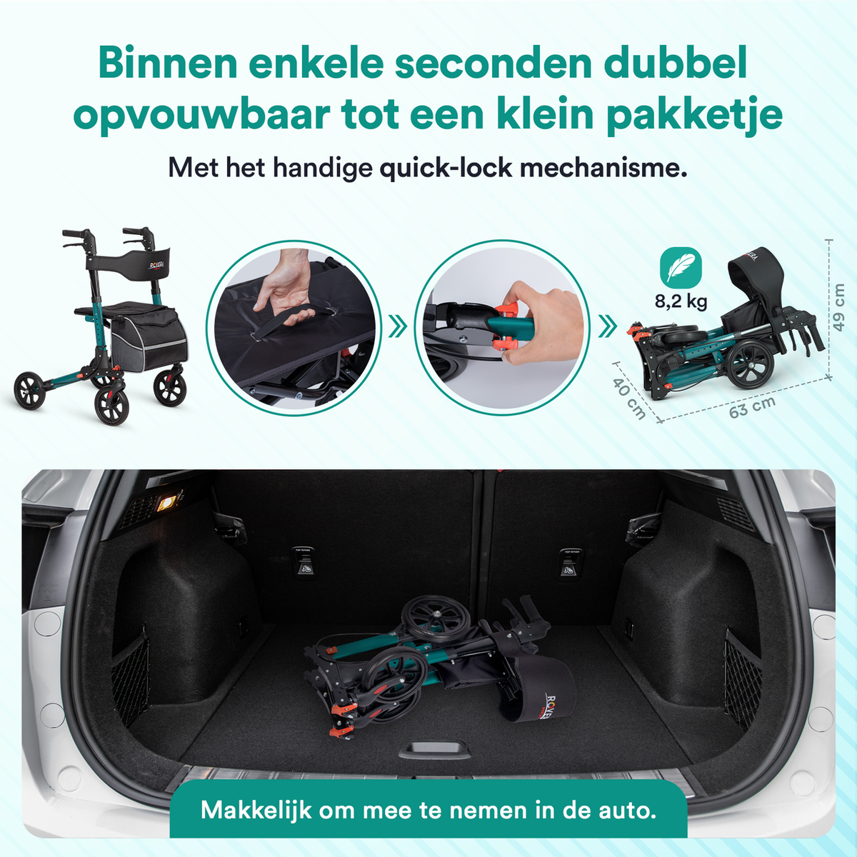 DualFold Easy Rollator - Rovera Groen