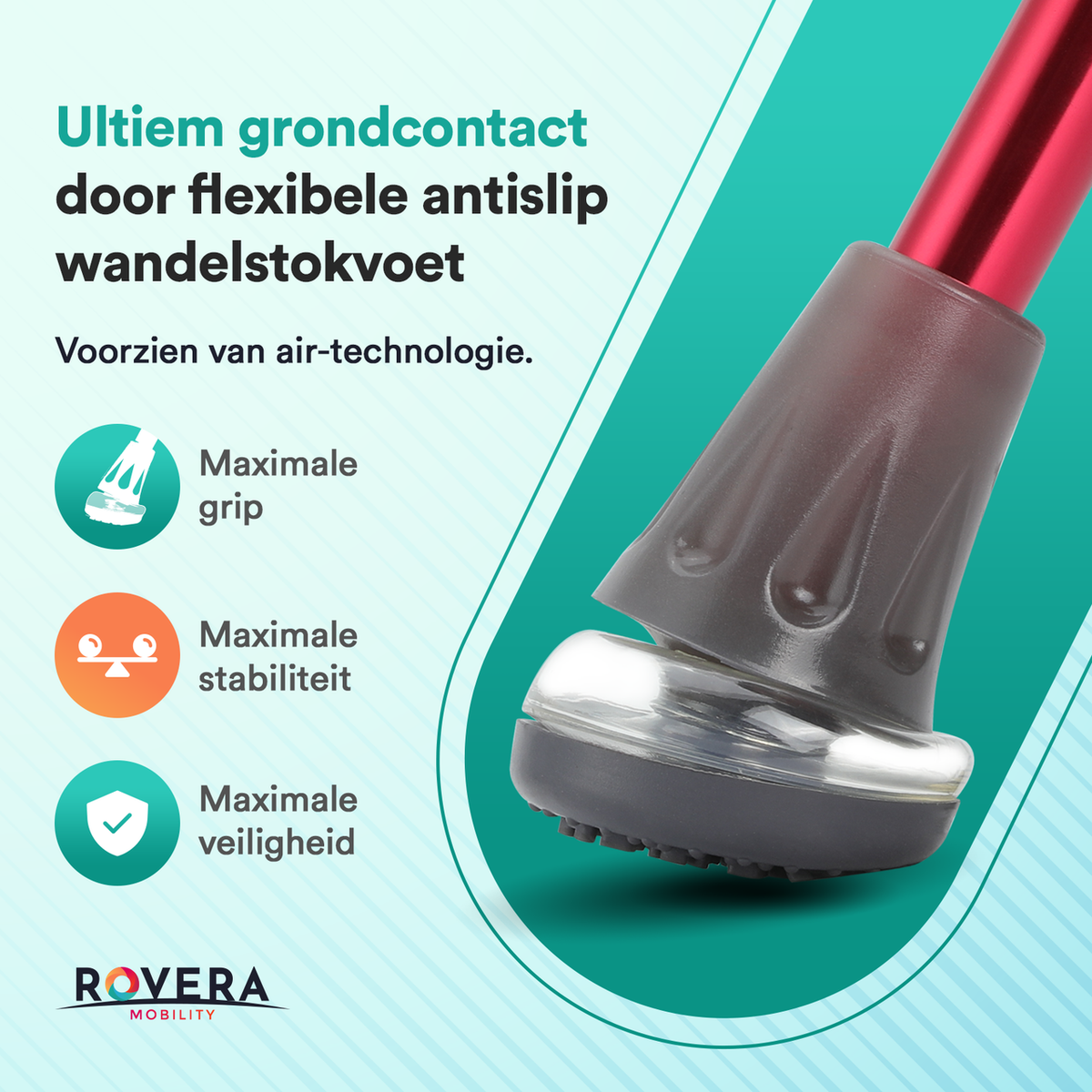 UltraGrip Air opvouwbare en verstelbare Wandelstok - Rood
