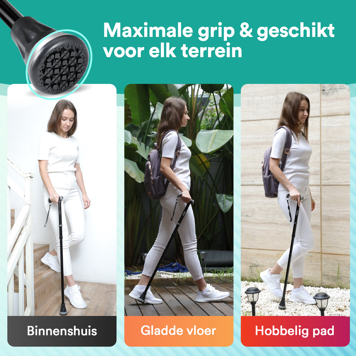 UltraGrip opvouwbare en verstelbare Wandelstok - Zwart