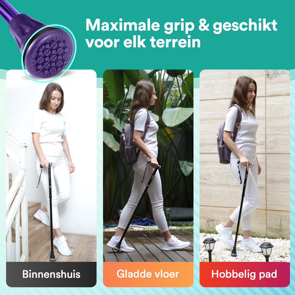 UltraGrip opvouwbare en verstelbare Wandelstok - Paars