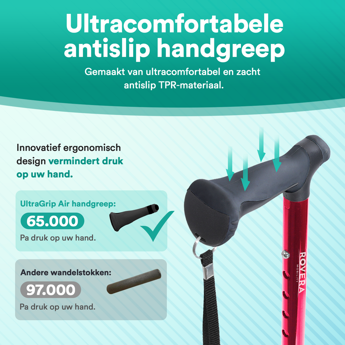 UltraGrip Air opvouwbare en verstelbare Wandelstok - Rood