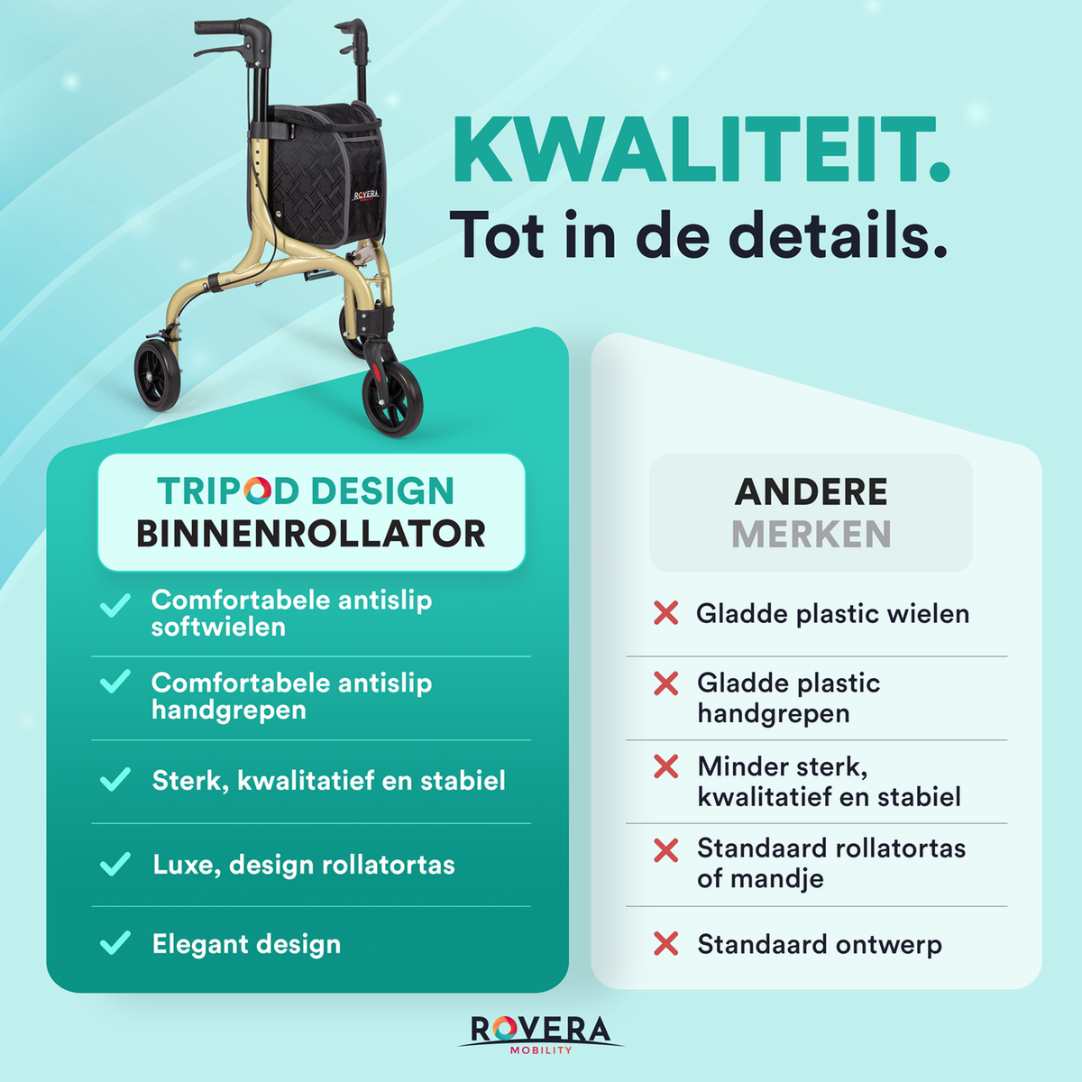 Tripod Design Binnenrollator - Elegant Champagne