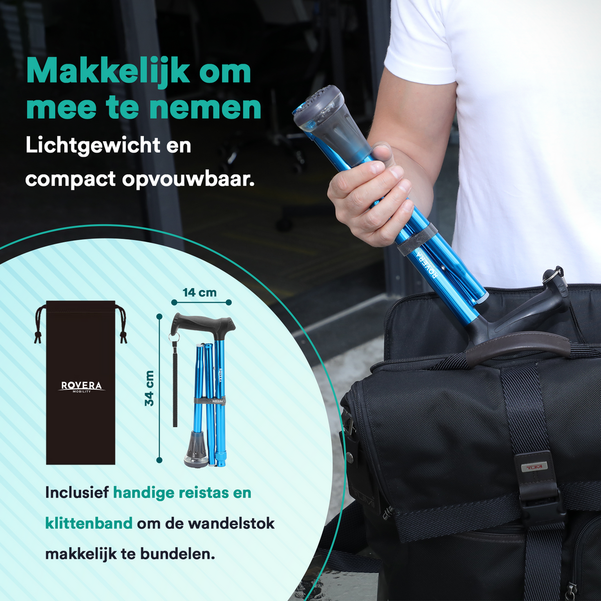 UltraGrip Air opvouwbare en verstelbare Wandelstok - Blauw