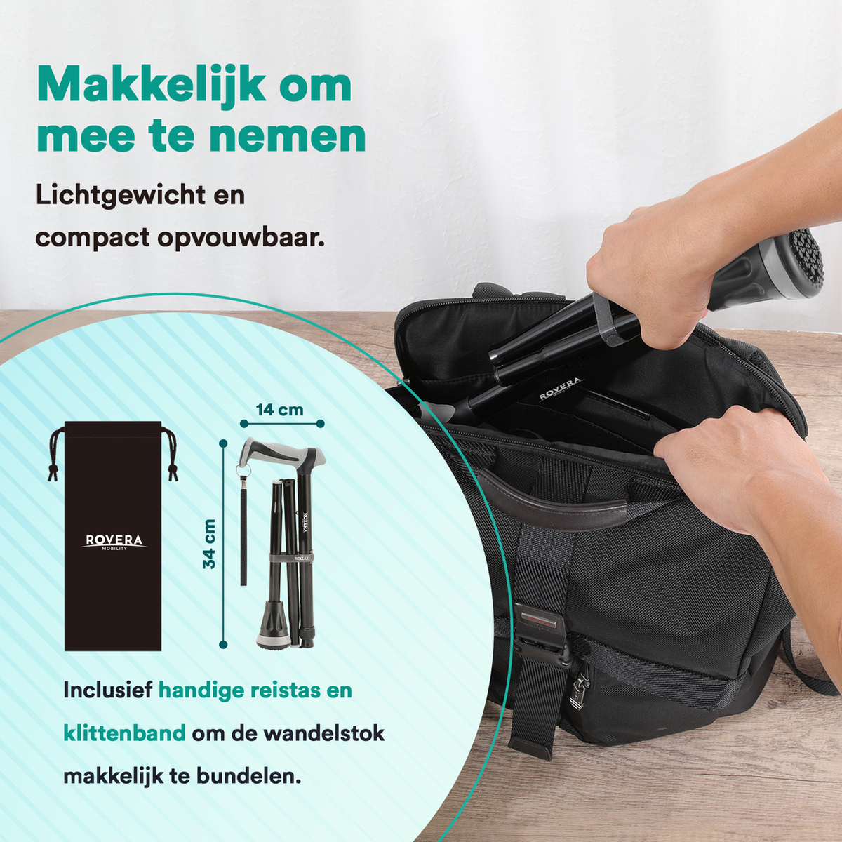 UltraGrip opvouwbare en verstelbare Wandelstok - Zwart