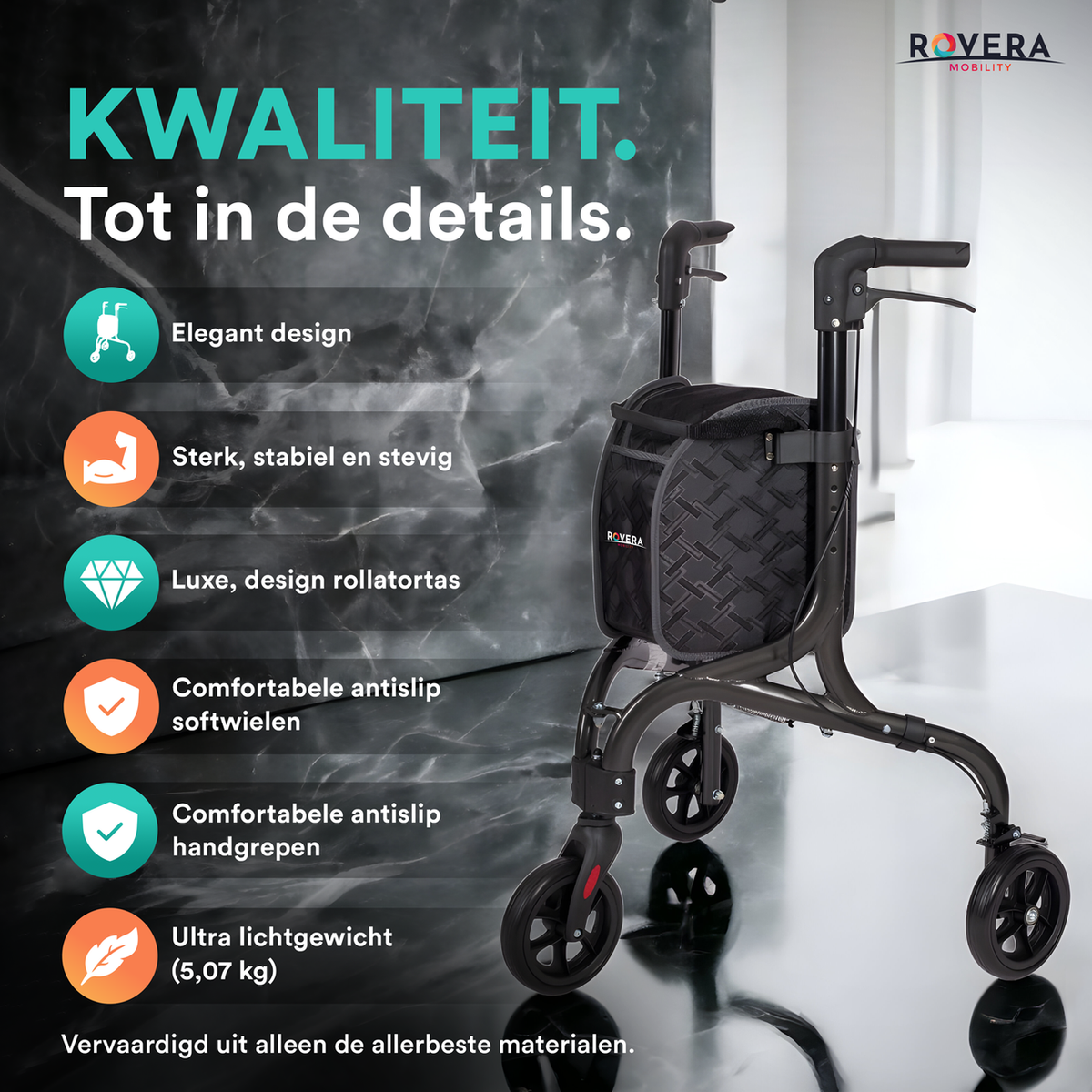 Tripod Design Binnenrollator - Chique Antraciet